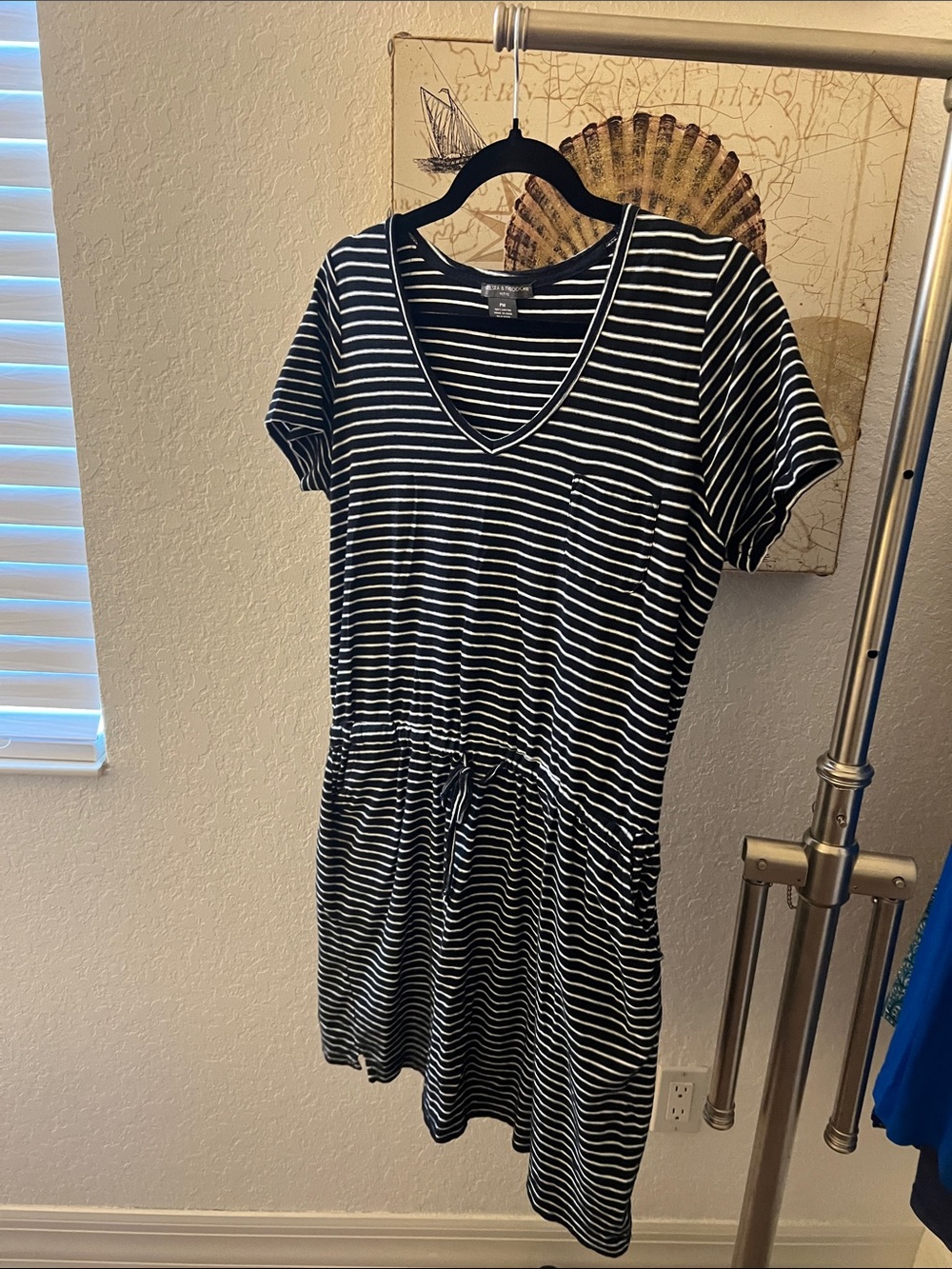 Chelsea & Theodore Black and White Striped V-Neck Midi Dress